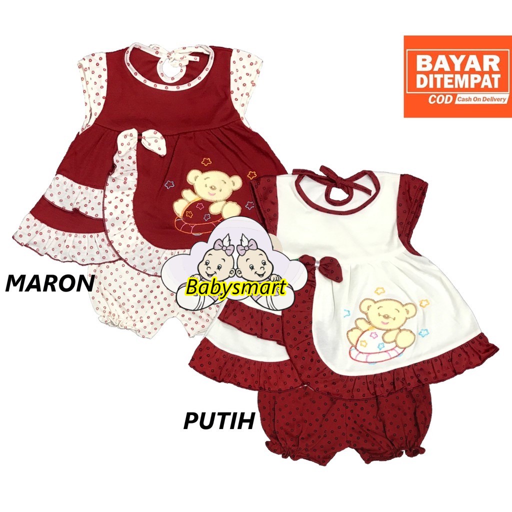 Babysmart - Setelan Baju bayi Perempuan motif BEAR SUSUN PLANET KIDS usia 0 - 6 bulan / Pakaian anak