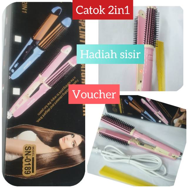 Alat Catok Rambut Sonar sn-0189 Catokan Model Sisir Catok2in1 Curly Keriting dan Rebonding Lurus