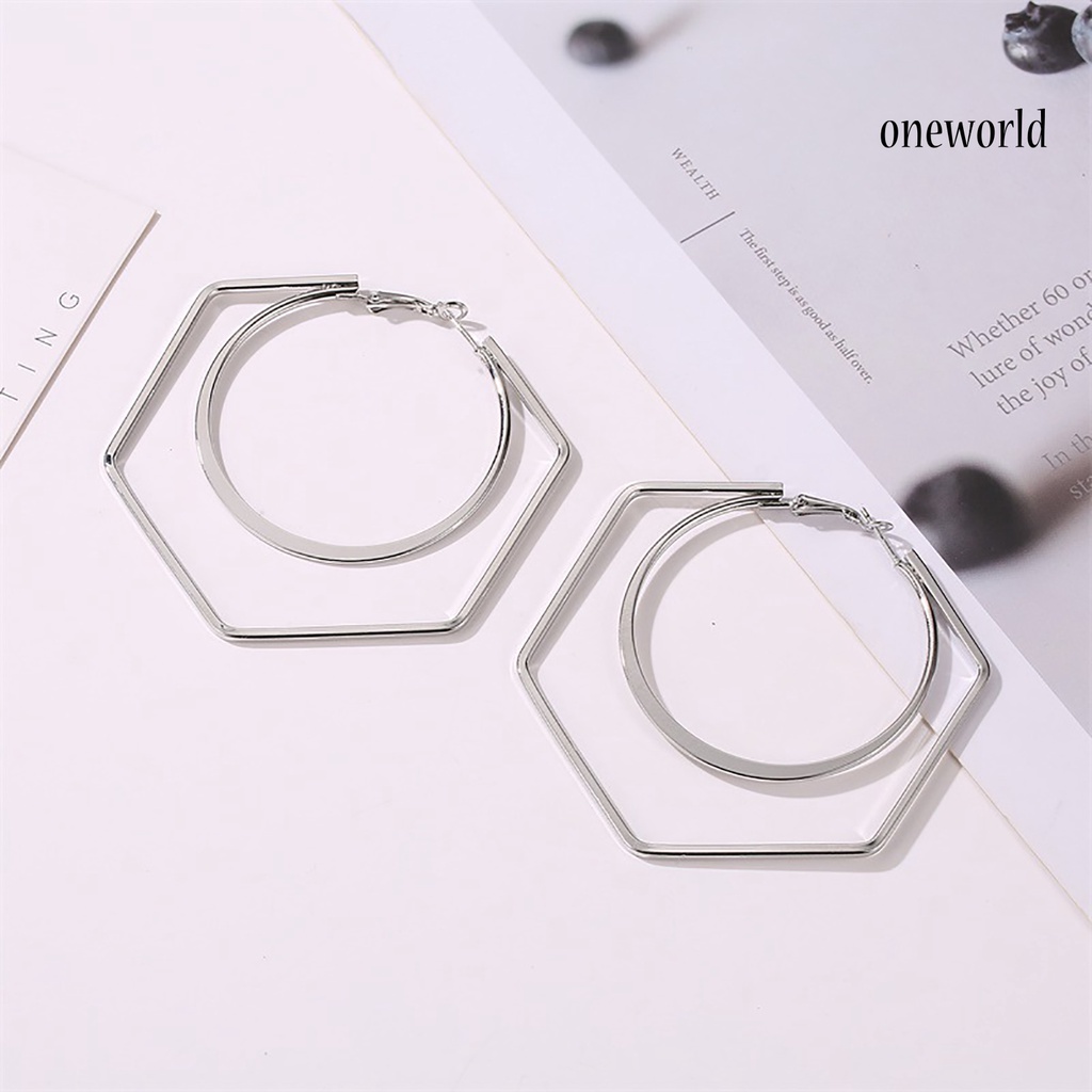 OW# 1 Pair Unique Women Exaggerated Geometry Big Round Hexagon Drop Earring Jewelry Accessory for Shopping