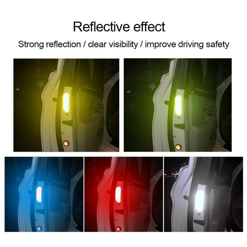 4Pieces Stickers Car Doors Reflective Warning Sign reflektif mengemudi keselamatan pintu stiker exter Sticker Reflector Pintu Mobil