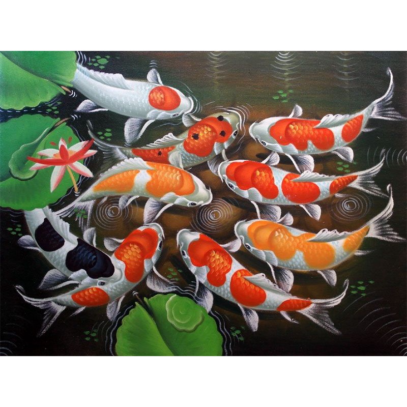 wall decor ikan koi + bingkai ukuran 30x40