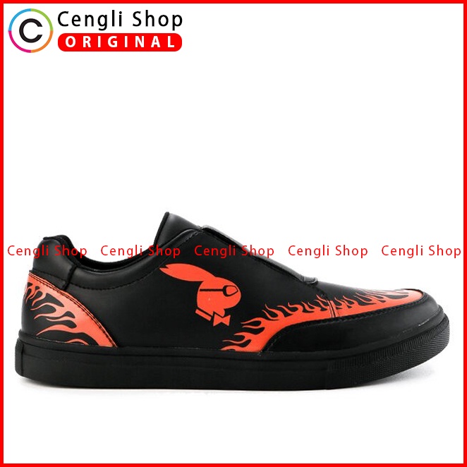 SEPATU SLIP ON PLAYBOY PRIA ORIGINAL CASUAL BRANDED HITAM PL12