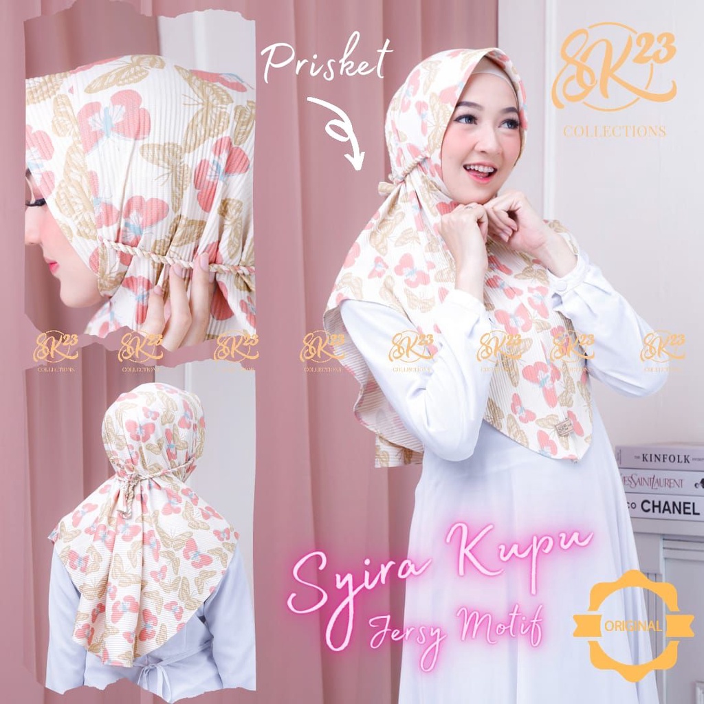 HIJAB BERGO PLISKET SYIRA MOTIF KUPU KUPU SK23 COLLECTION
