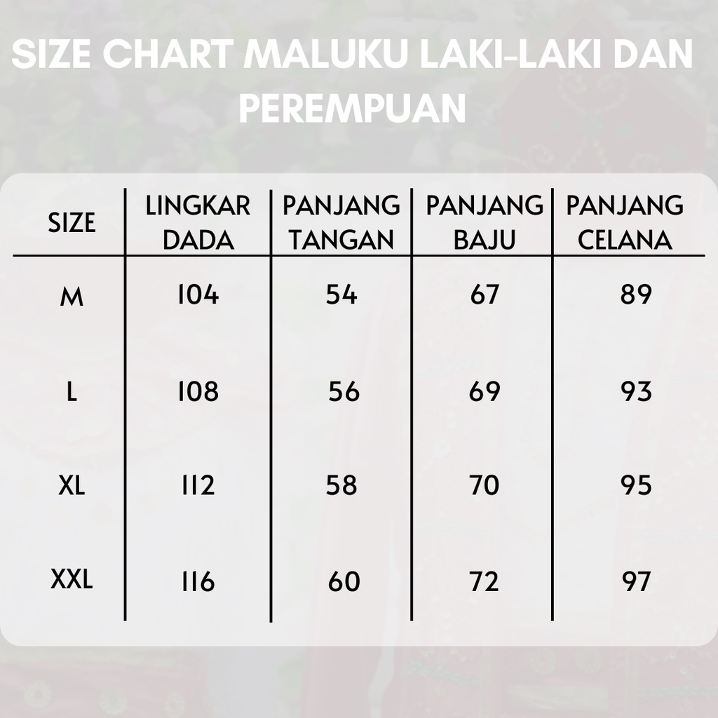 Baju adat dewasa Maluku satuan (Laki/Cewek)