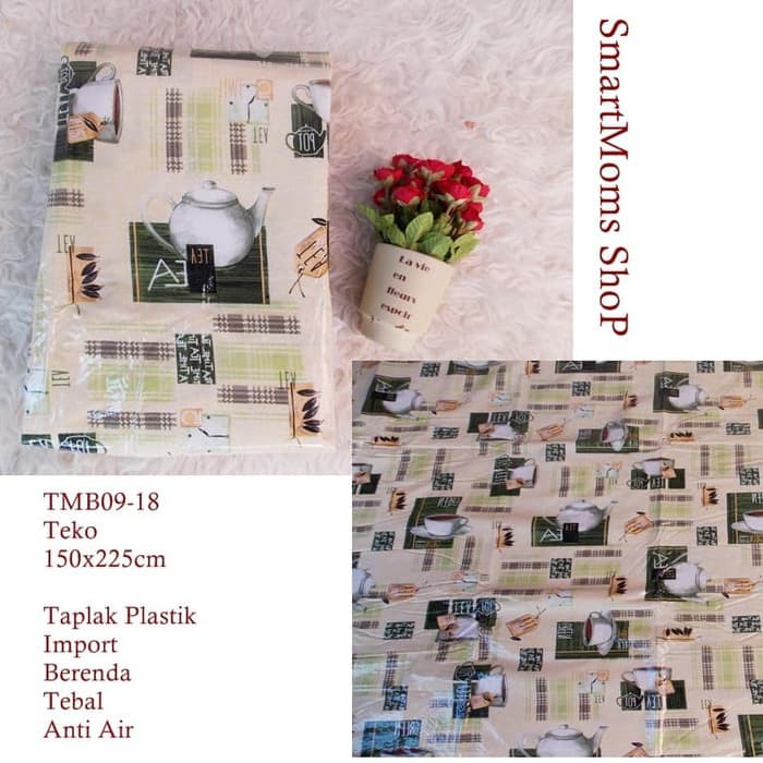 TAPLAK MEJA MAKAN PLASTIK ANTI AIR MINIMALIS 6 KURSI TEKO SOFT GREEN