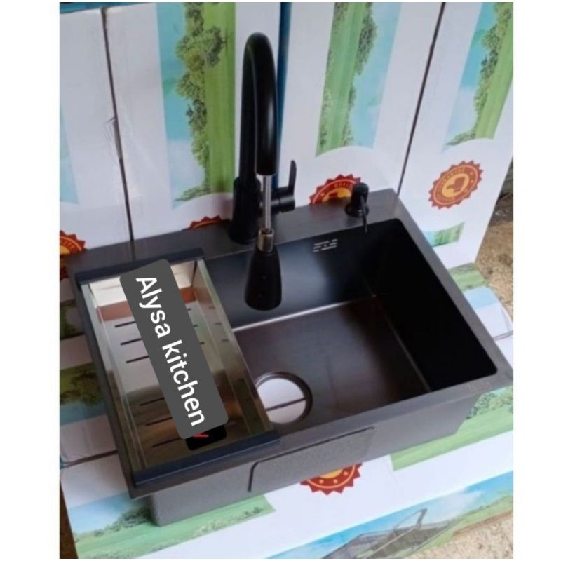 paket komplit kitchen sink hitam inobe 6045   bak cuci piring inobe 6045
