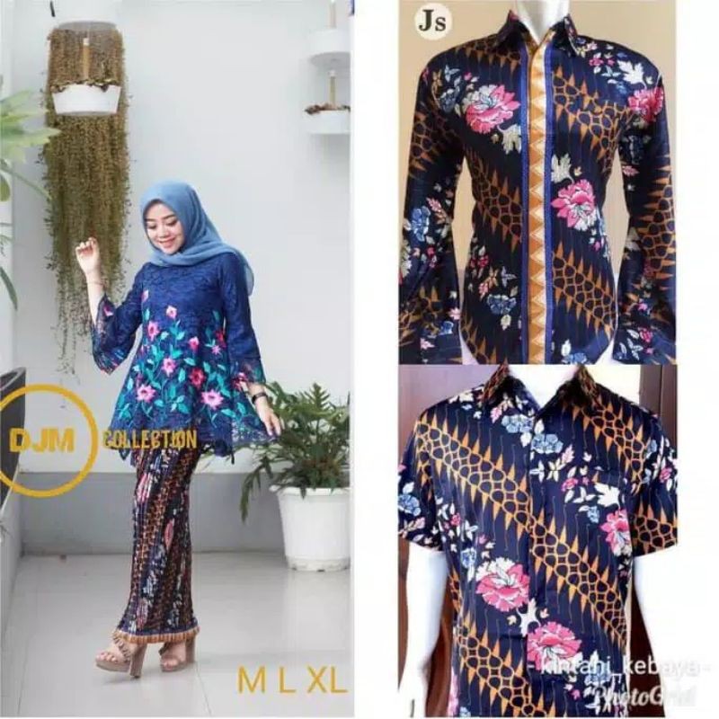 Kebaya Couple Rinjani Bordir / Couple Kebaya dan Kemeja Batik / Kebaya Rinjani Bordir Navy