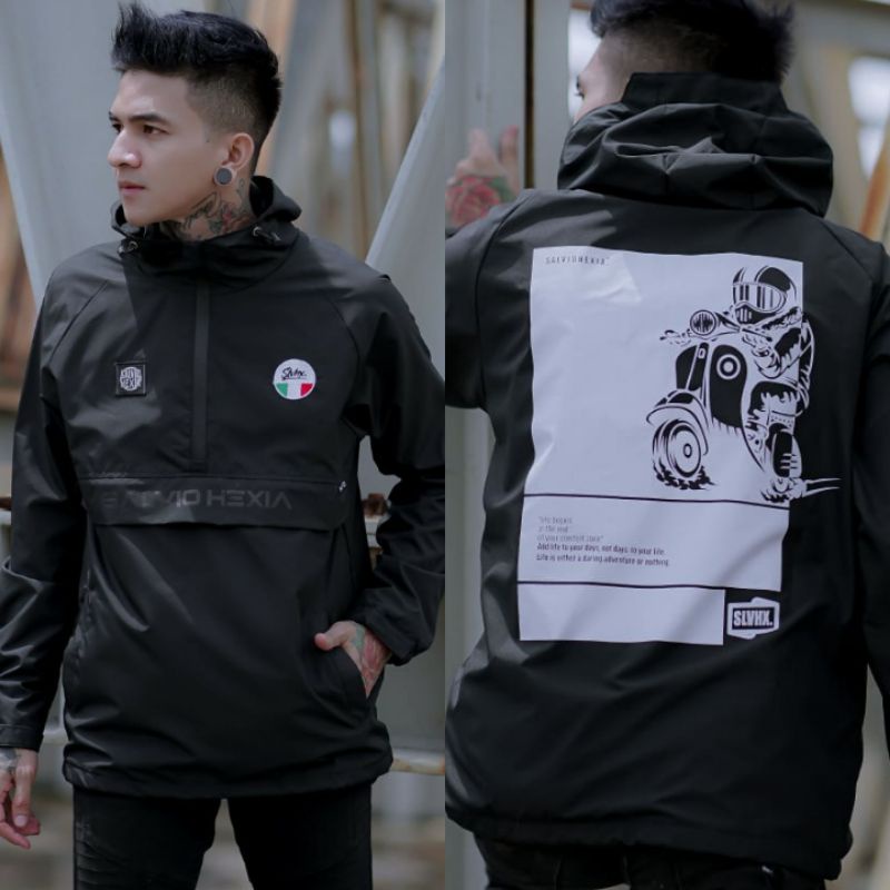 Jaket pria IKC 002 distro cbr Bandung hoodie dua sisi bolak balik keren grosir jaket cagoule erigo Jaket Pria Parasut Anti Air-CG Vespa Salvio