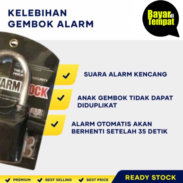 Gembok Alarm Kunci Gembok Anti Maling / Kunci Gembok Padlock Alarm Cakram Sepeda Motor Getar Disc Brake Lock