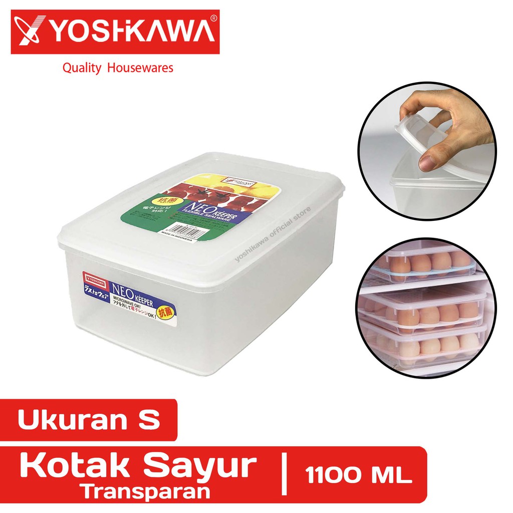 

YOSHIKAWA Kotak Transparan Plastik 1100 ML Kotak Sayur Serbaguna Penyimpanan Kulkas EVL-K-0126-S