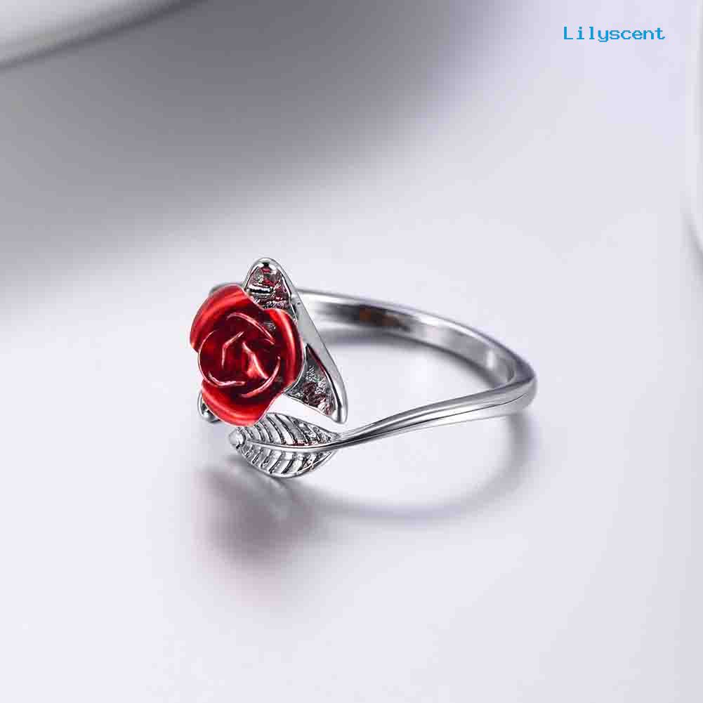 Cincin Model Terbuka Adjustable Desain Bunga Mawar Untuk Wanita