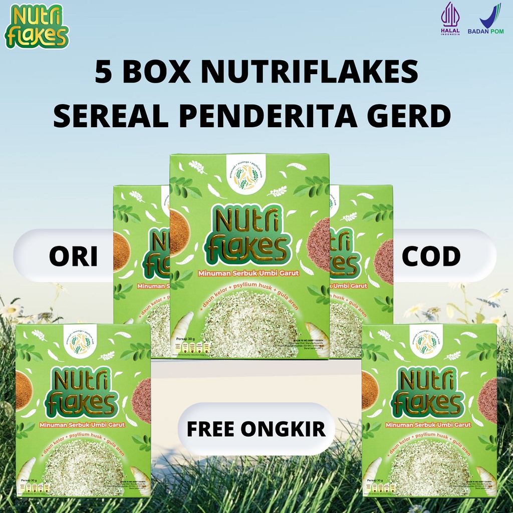 

5 BOX NUTRIFLAKES ASLI DARI SEREAL UMBI GARUT MENGATASI GERD DAN MAAG KRONIS RESMI DISTRIBUTOR