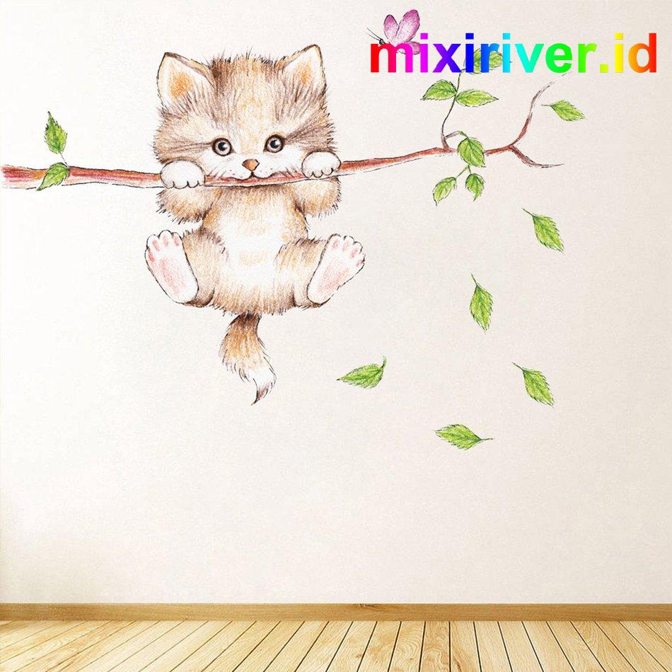 Stiker Dinding Wallpaper Desain Kartun Cabang Kucing Lucu Shopee
