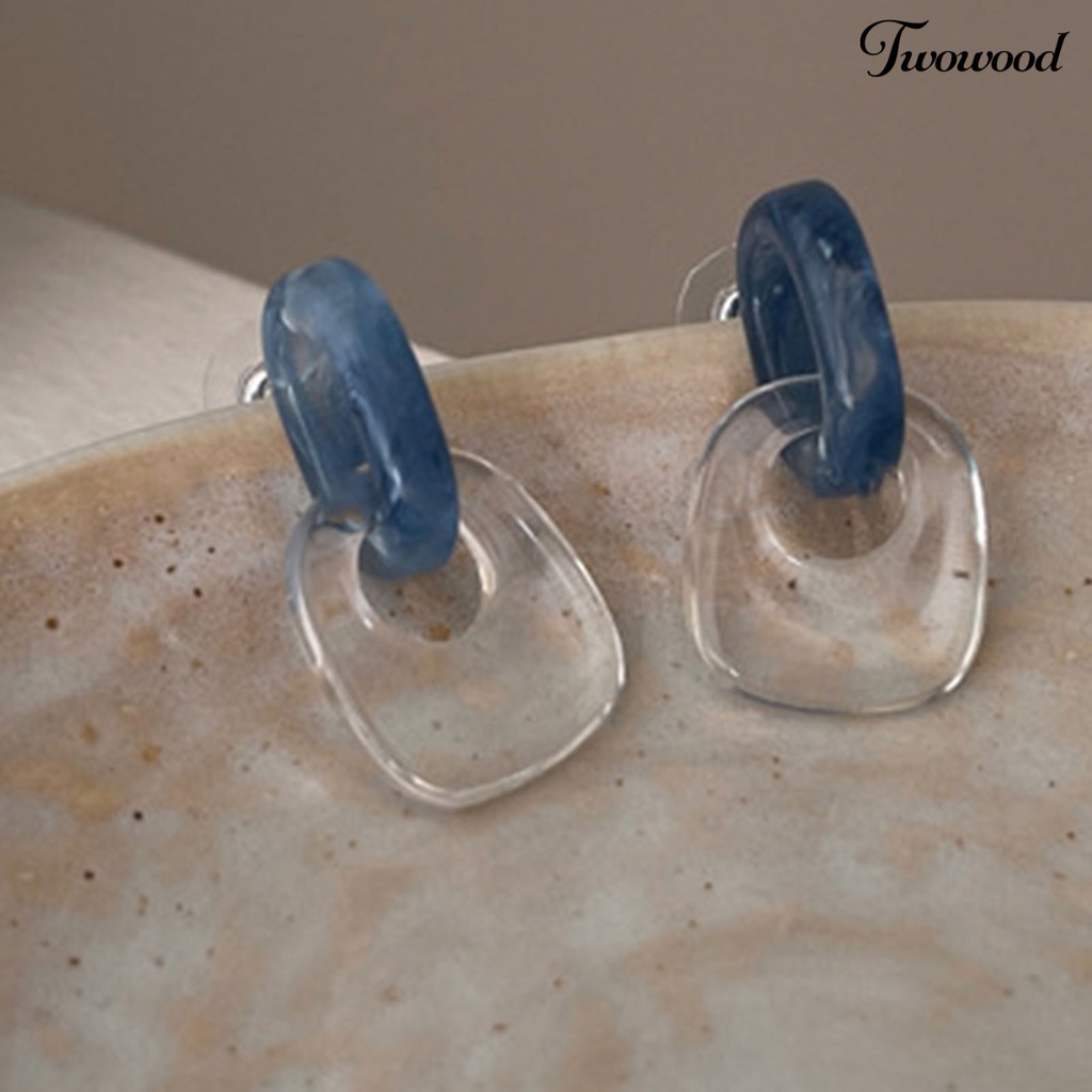 1 Pasang Anting Stud Bentuk Persegi Geometris Bahan Akrilik Warna Biru Untuk Aksesoris Liburan