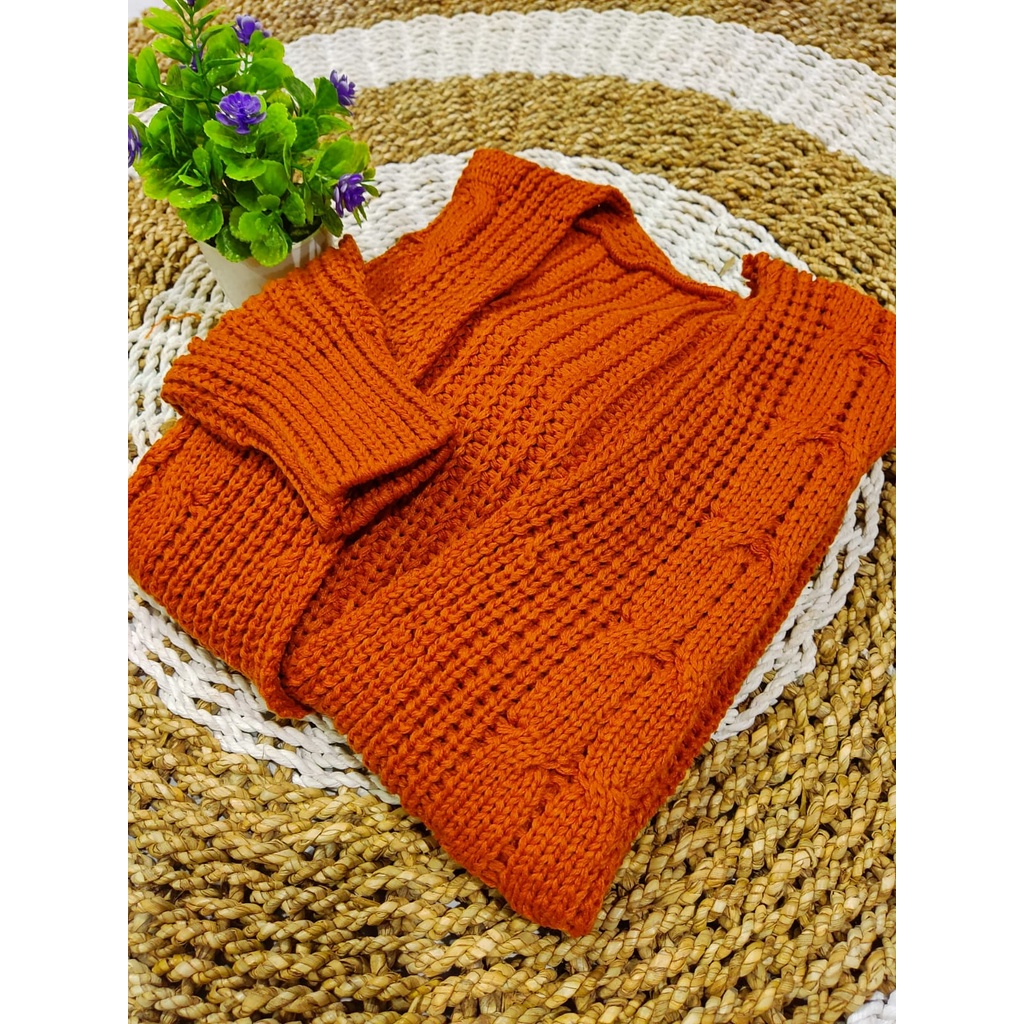 OUTER RAJUT CABLE 3GET SUPER PREMIUM/CARDIGAN RAJUT TEBAL/CARDIGAN WANITA OVERSIZE-CORAL