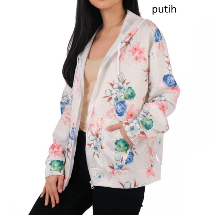 Jaket Wanita Jaket Hoodie Wanita Jacket Cewek Motif Bunga Size L XXL - BUNGA(C6K2) Jaket Wanita Jean