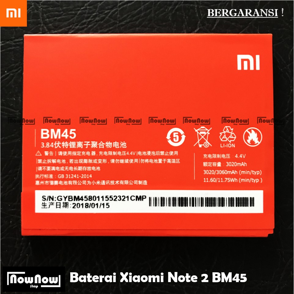 Baterai XiaoMi Redmi Note 2 BM45 Original Batre Batrai Battery HP