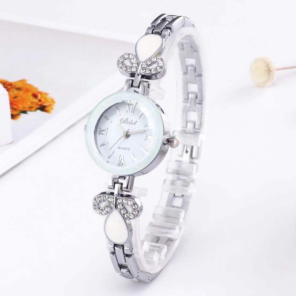 Jam Tangan Quartz Analog Model Gelang Aksen Berlian Imitasi Mewah Untuk Wanita