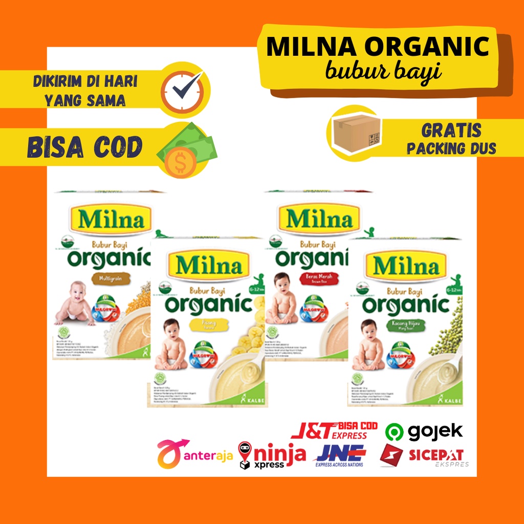 Milna Organic Bubur Bayi Fortifikasi Mpasi Bayi 6 8 Bulan 6m 8m Kacang Hijau Beras Merah Multigrain Pisang