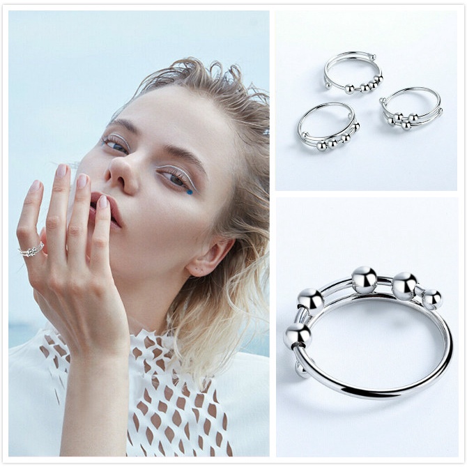 【COD Tangding】Fashion Simple Gold Silver Ball Ring Meditation Spinner Adjustable Opening Jewelry Accessories