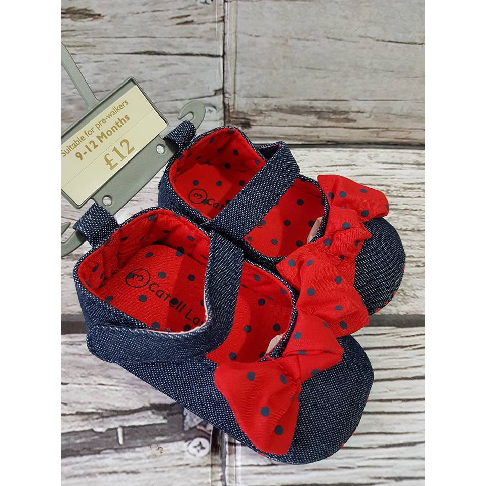 Sepatu Bayi Perempuan Prewalker Baby Girls Catell Love Red Polka Jeans _NLC