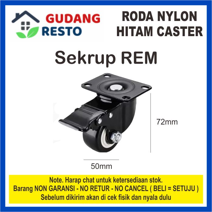 RODA CASTER HITAM HIDUP / MATI REM / NO REM / CASTOR / CASTER / KASTOR / KASTER / TROLLEY KARET 2&quot; TROLI GELEDEKAN KERETA DORONG