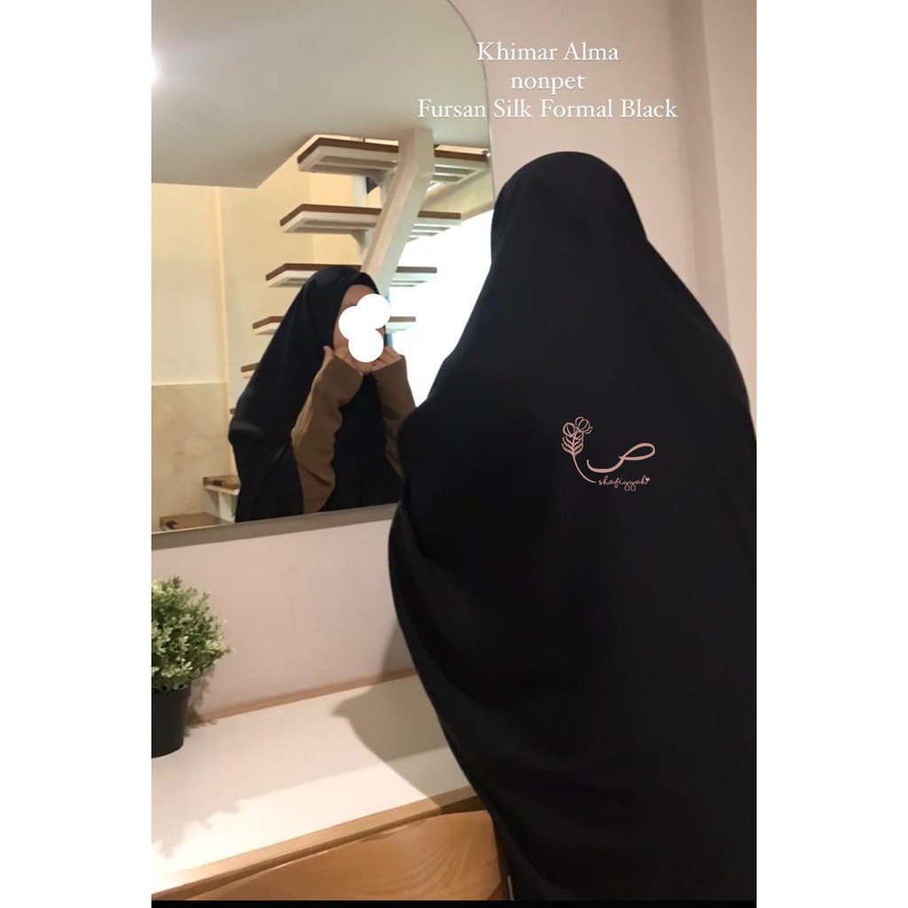 Ready Stock - Khimar Nonpet Alma Fursan Silk Jetblack