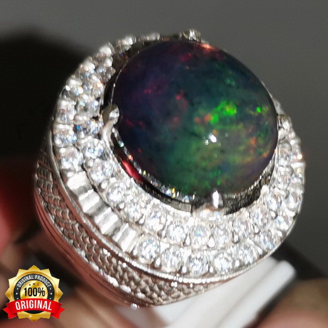 CINCIN BATU PERMATA ASLI BLACK OPAL KALIMAYA ORIGINAL