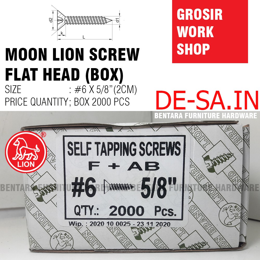 Moon Lion (GROSIR) #6 x 15MM Box 2000 PCS Skrup Tapping Screw (Sekrup Lion #6 X 5/8&quot;) (WORKSHOP)