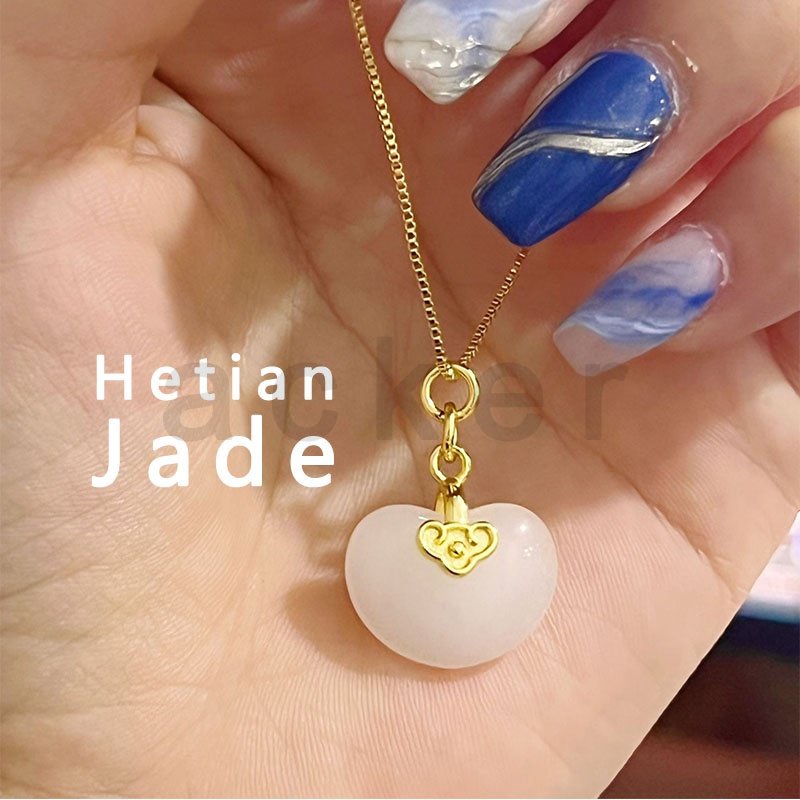 Kalung Liontin Batu Giok Akasia Hetian Alami Lapis Emas 18K Untuk Wanita