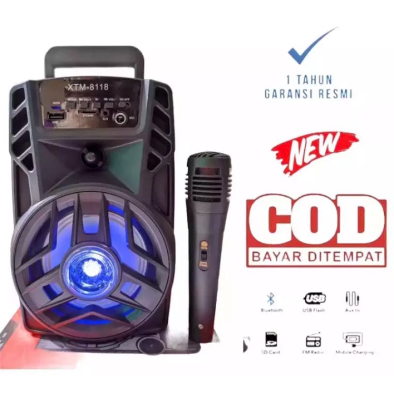 COD SPEAKER BLUETOOTH XTM-8118 SPEAKER BLUETOOTH FREE MIC KARAOKE PORTABEL SUPER BASSSS