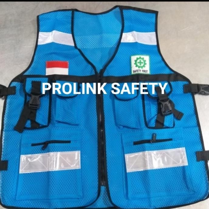 Nesdaywed | Rompi Safety Jaring Tebal Berlogo K3 Biru Muda Toska