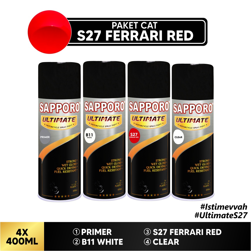 Paket Cat S27 Ferrari Red / Sapporo Ultimate / Cat Spray Semprot Aerosol Terbaik