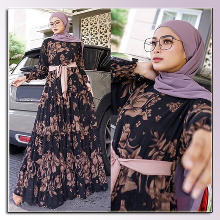 Gamis Muslim Motif Bunga - Dress Muslim Bunga
