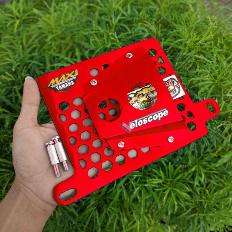 Tutup cover radiator maxi airscope nmax aerox lexi almunium cnc motif hexa hexagonal segi 6 airscope veloscope bonus baut boshing