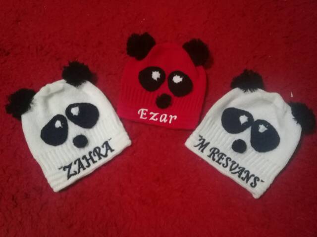 kupluk Bayi lucu kupluk panda karakter riquest bordir nama suka suka untuk laki laki dan perempuan
