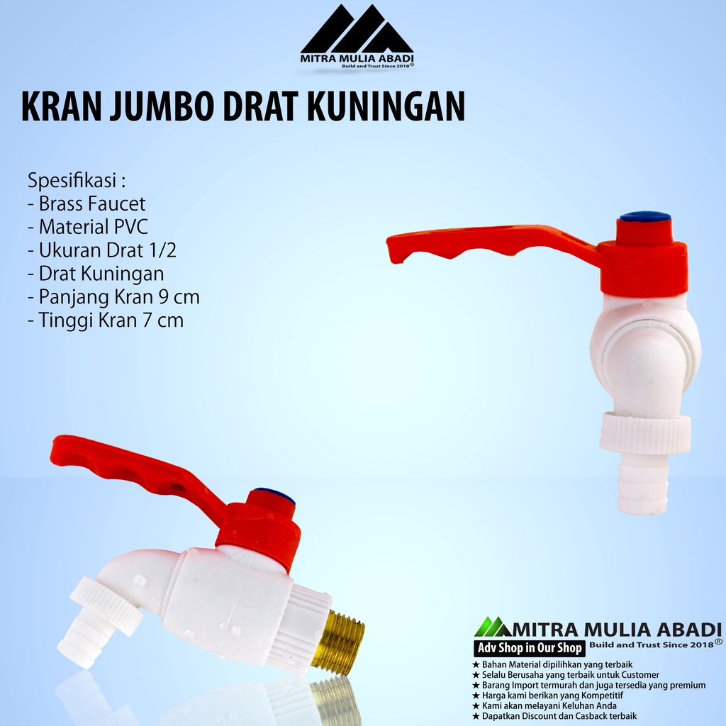 KRAN TAMAN JUMBO DRAT KUNINGAN UKURAN 1/2 Keran PVC Nozel Tembok