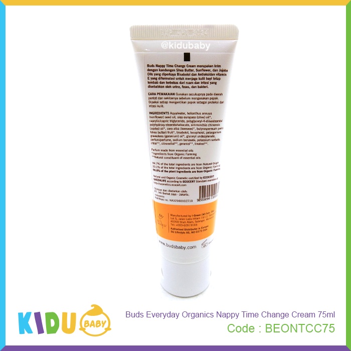 Buds Organics Nappy Time Change Cream 75ml Kidu Baby