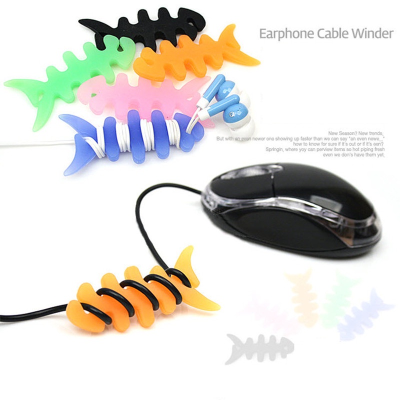 Winder Organizer Kabel Earphone / Handphone Mini Portable Bentuk Tulang Ikan Bahan Pvc