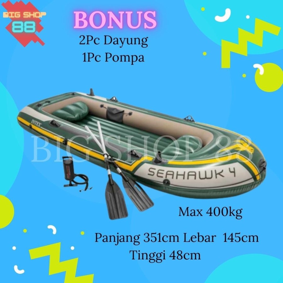 INTEX 68351 PERAHU KARET SEAHAWK 4 BOAT SET MUAT 4-5 ORANG PERAHU BANJIR PERAHU DARURAT PERAHU