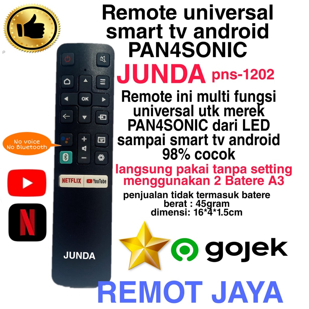 REMOT REMOTE LED SMART TV ANDROID PANASONI MULTI UNIVERSAL JUNDA PNS-1202