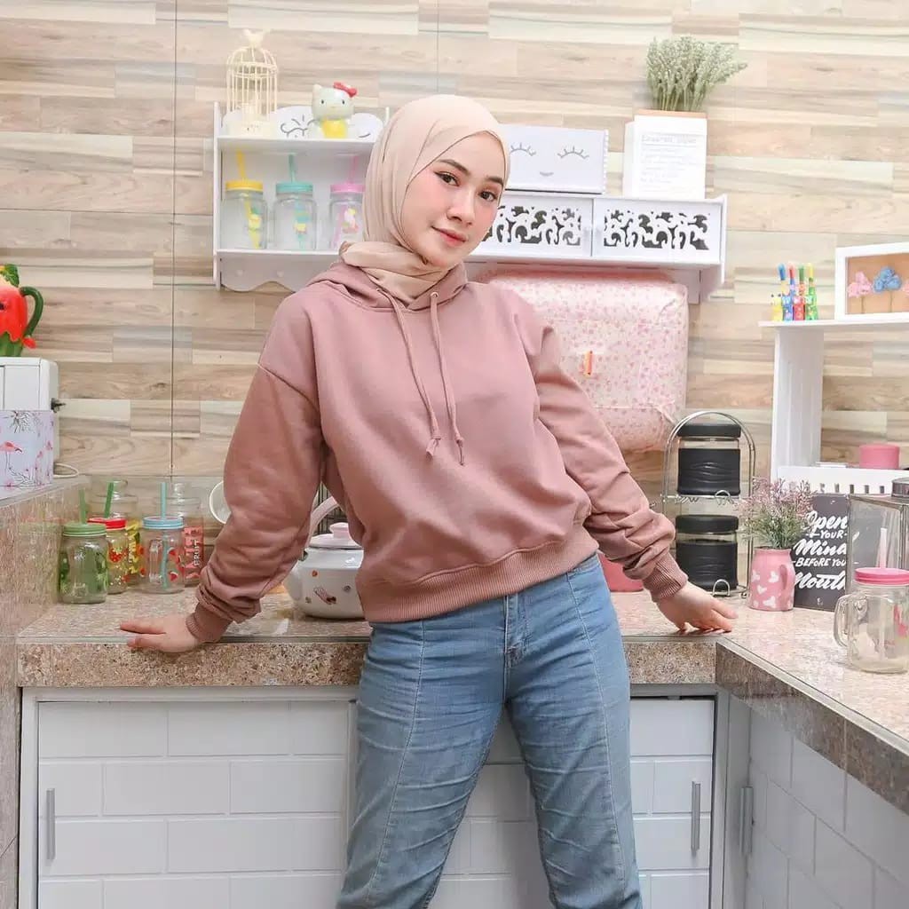 HOODIE CROOPE WANITA SWEATER POLOS OVER SIZE TERBARU-mocha