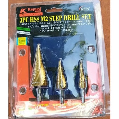 Set 3pcs KAPUSI mata bor pagoda SPIRAL + MULTI STEP drill HSS 4241Titanium KAPUSI ORIGINAL / Spiral cyclone drill bit size besar max