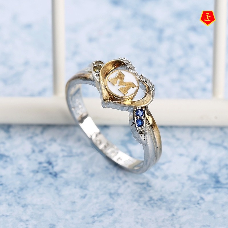 [Ready Stock]Simple Ring Heart-Shaped Two-Color Ear Stud Necklace Suit