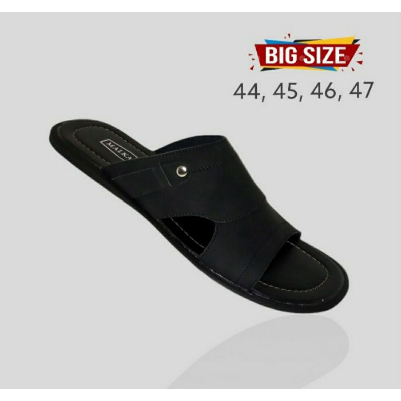 Sandal Casual Pria / Sendal Slide KULIT - Ukuran Besar Jumbo BIG SIZE 44 45 46 47, Hitam