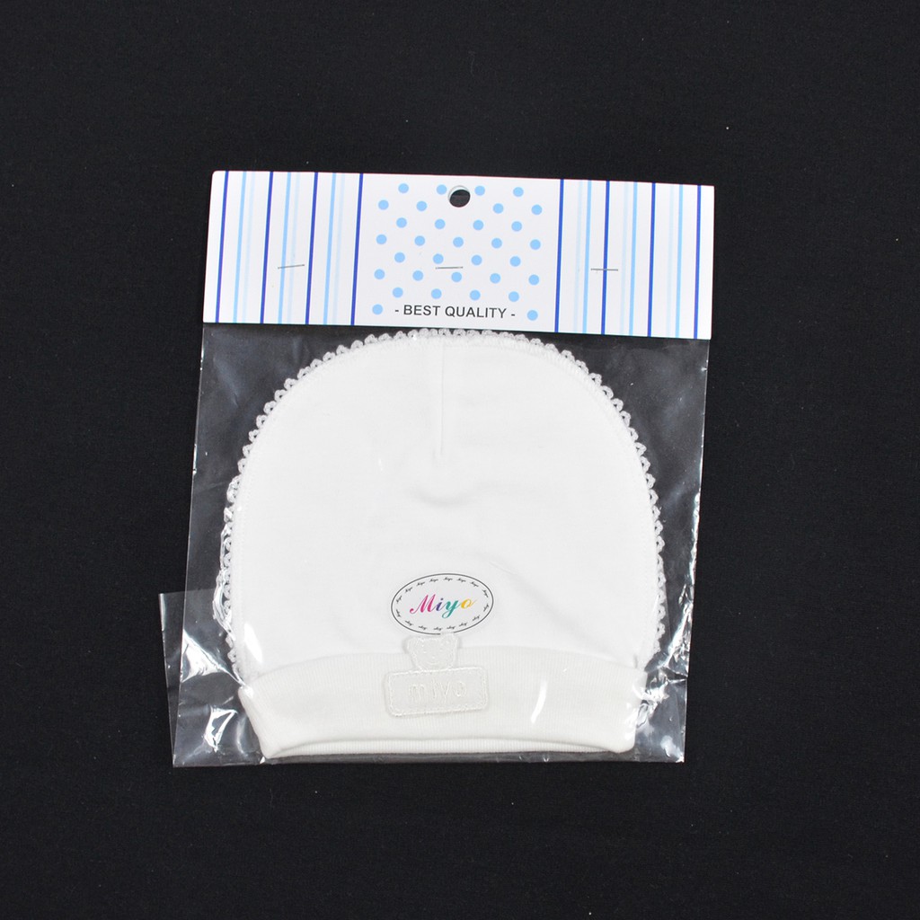 MIYO Topi Bulat Bayi/Baby Putih Newborn (0-3M)