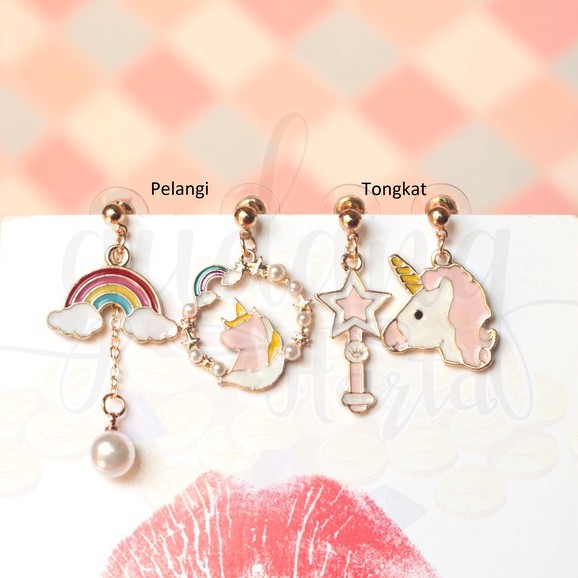 Anting Stud Unicorn Magic Wand Pelangi Rainbow Lucu Unik GH 203108