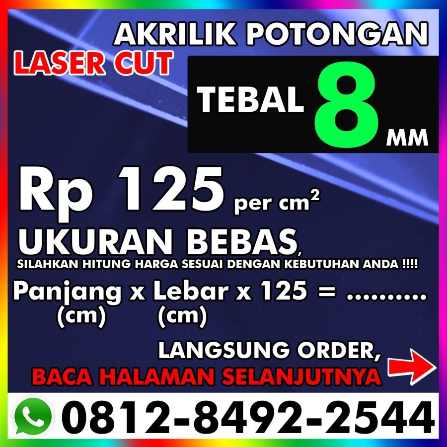 Acrylic Akrilik Lembaran Potongan Custom Laser 8 MM