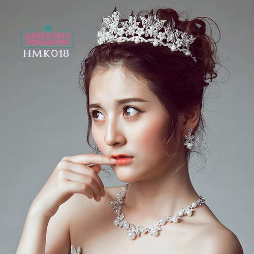 Aksesoris Royal Crystal Wedding Modern l Paket Mahkota Kalung Anting - HMK018