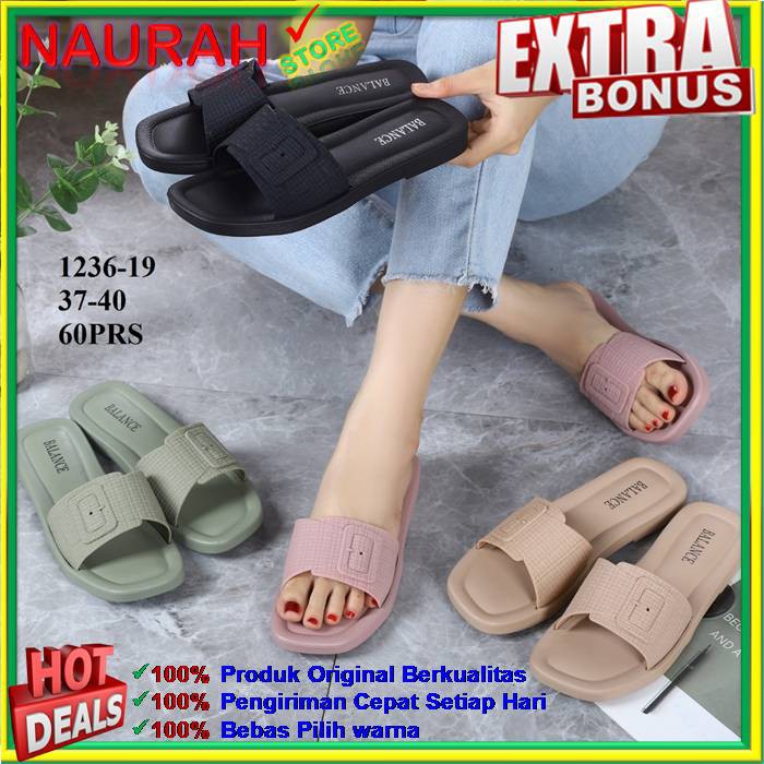 Balance 1236 19 Sandal Wanita Slop BLC Motif Belt Cantik Baru 100% Original Jelly Ringan Lembut